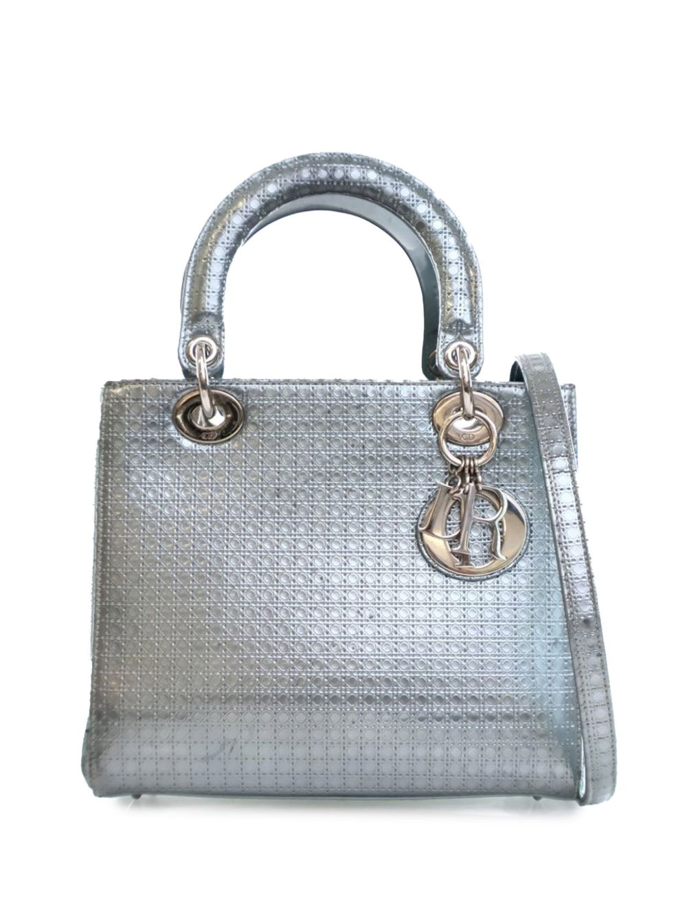Christian Dior Pre-Owned Patent Microcannage Lady Dior 迷你斜挎包（2015年典藏款） - 银色