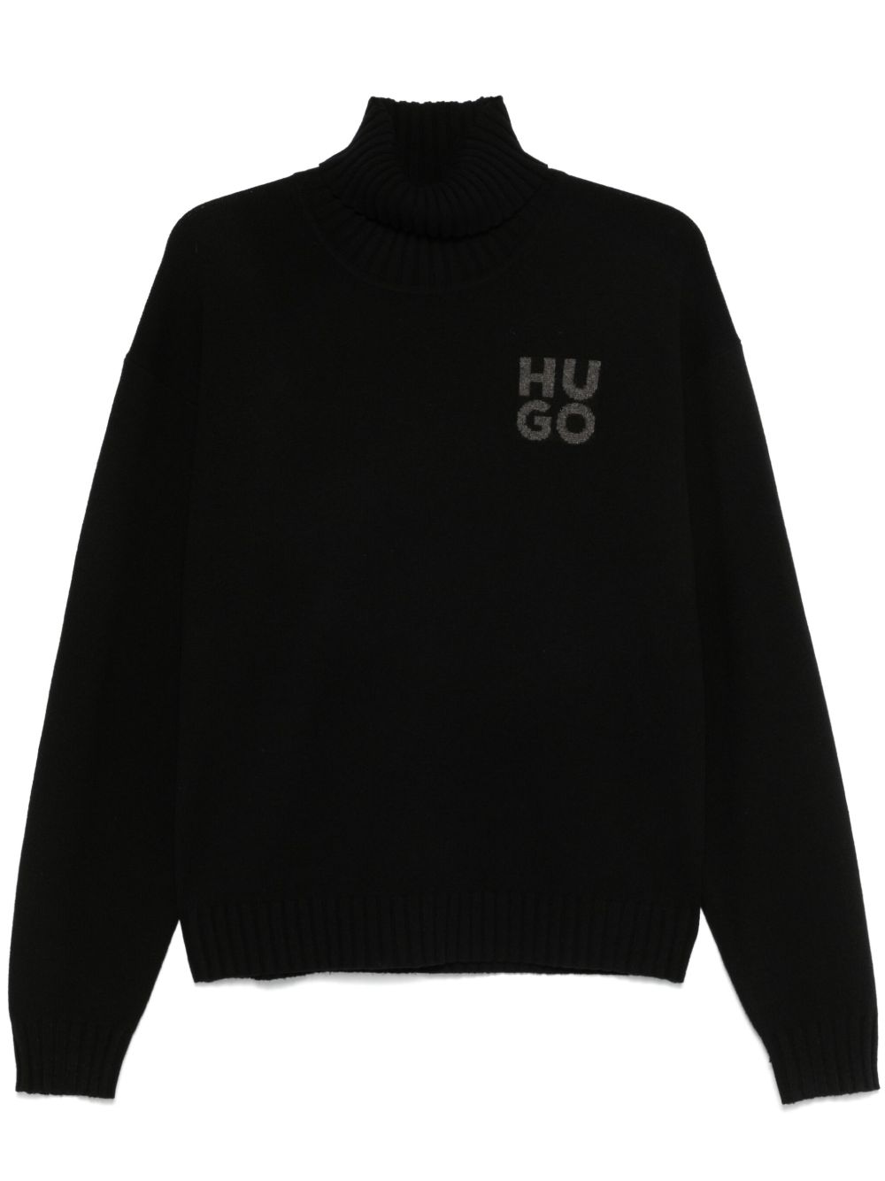 HUGO logo嵌花毛衣 - 黑色