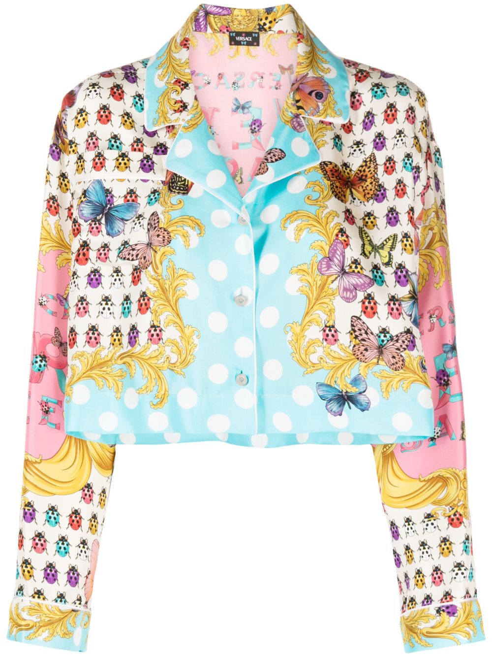 Versace Butterflies 短款真丝衬衫 - 蓝色