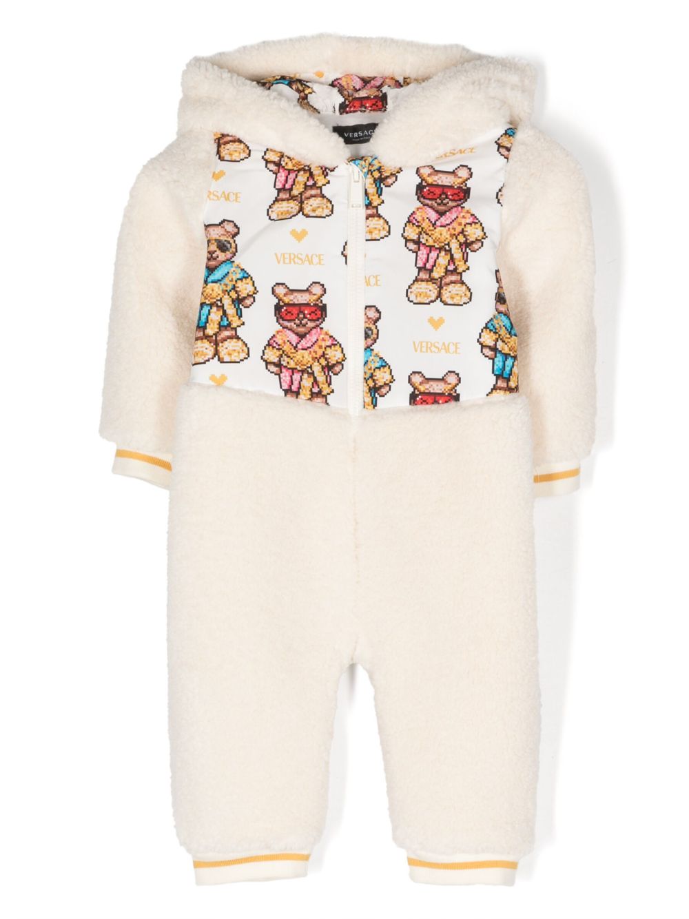Versace Kids Pixel Teddy 印花抓绒连体衣 - 中性色