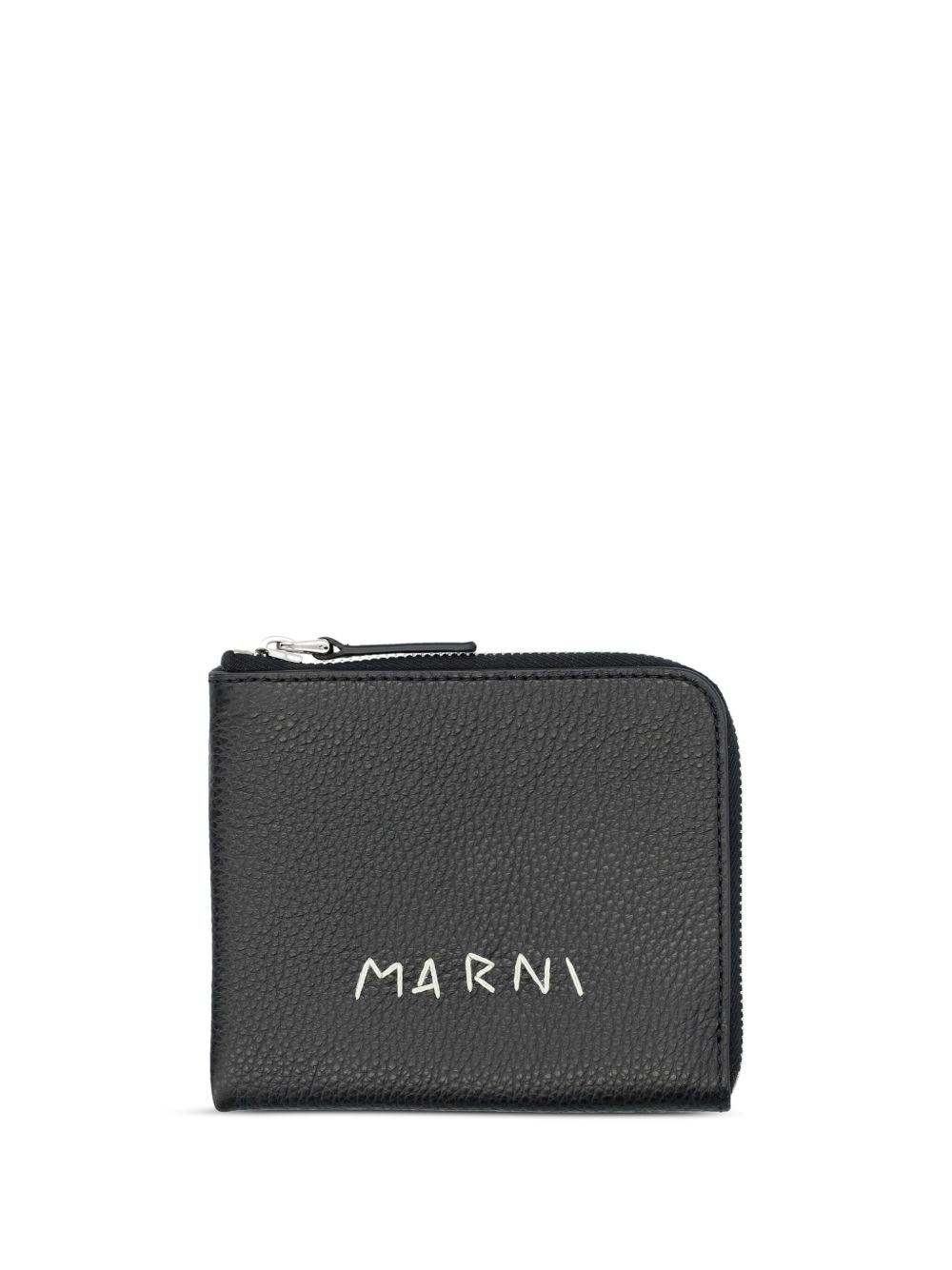 Marni logo缝线拉链皮质钱包 - 黑色