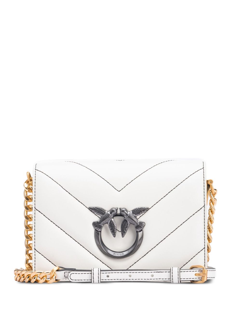 PINKO Love Bag Click 人字纹图案迷你斜挎包 - 白色