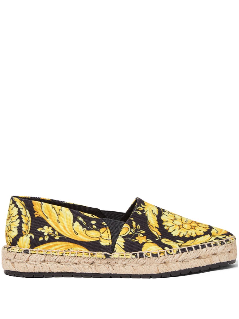 Versace Kids 巴洛克印花帆布草编鞋 - 黑色