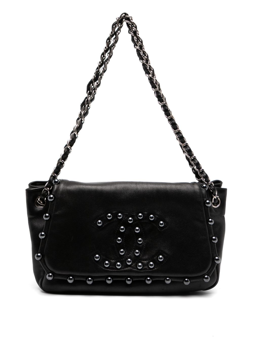 CHANEL Pre-Owned CC 珠饰翻盖斜挎包（2008年典藏款） - 黑色