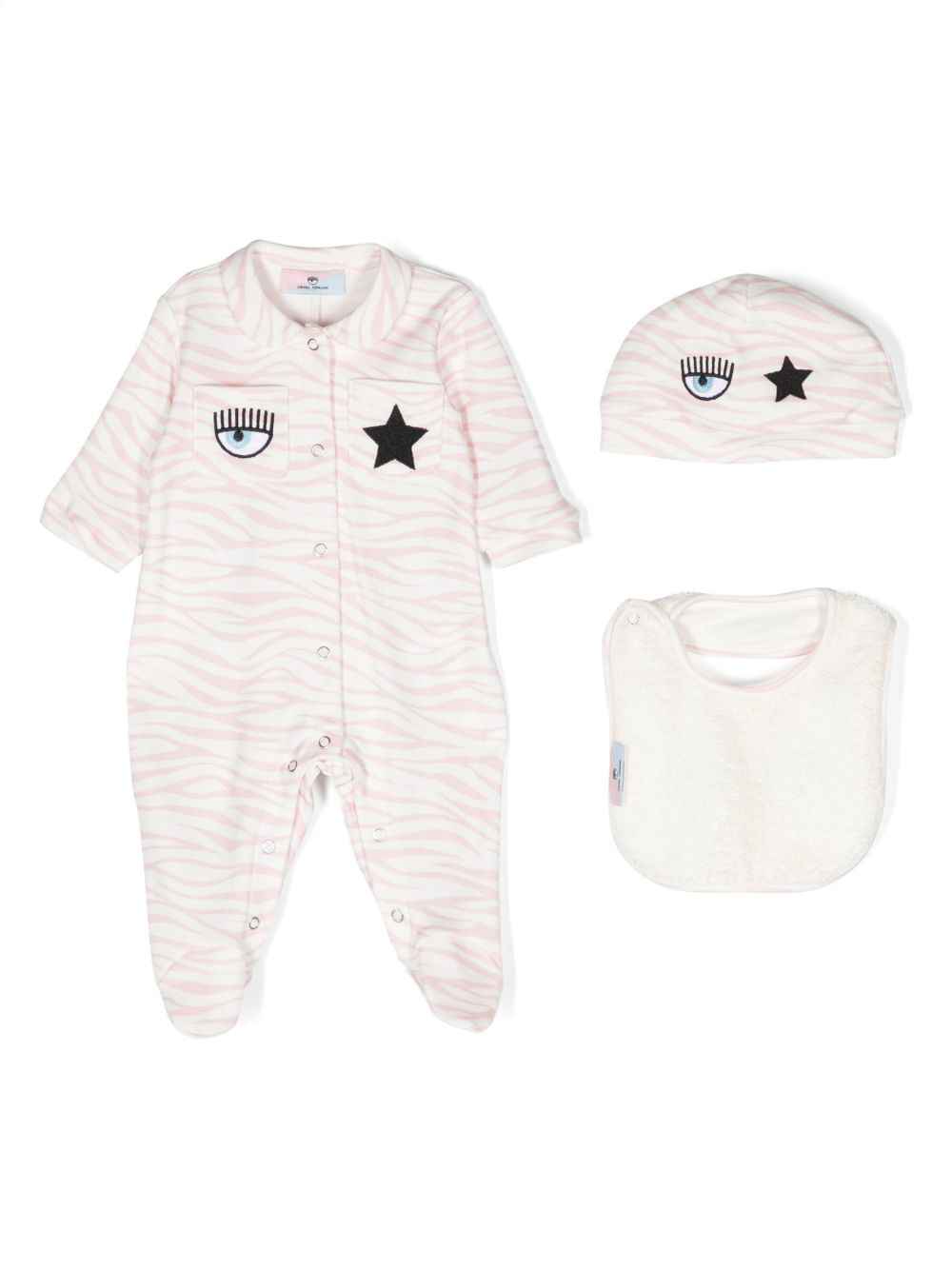 Chiara Ferragni Kids 斑马纹棉连体衣套装 - 粉色