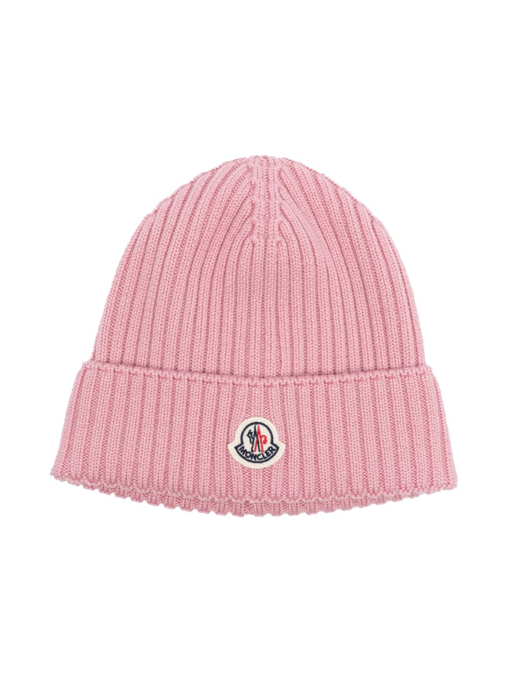 Moncler Enfant logo贴花罗纹针织套头帽 - 粉色