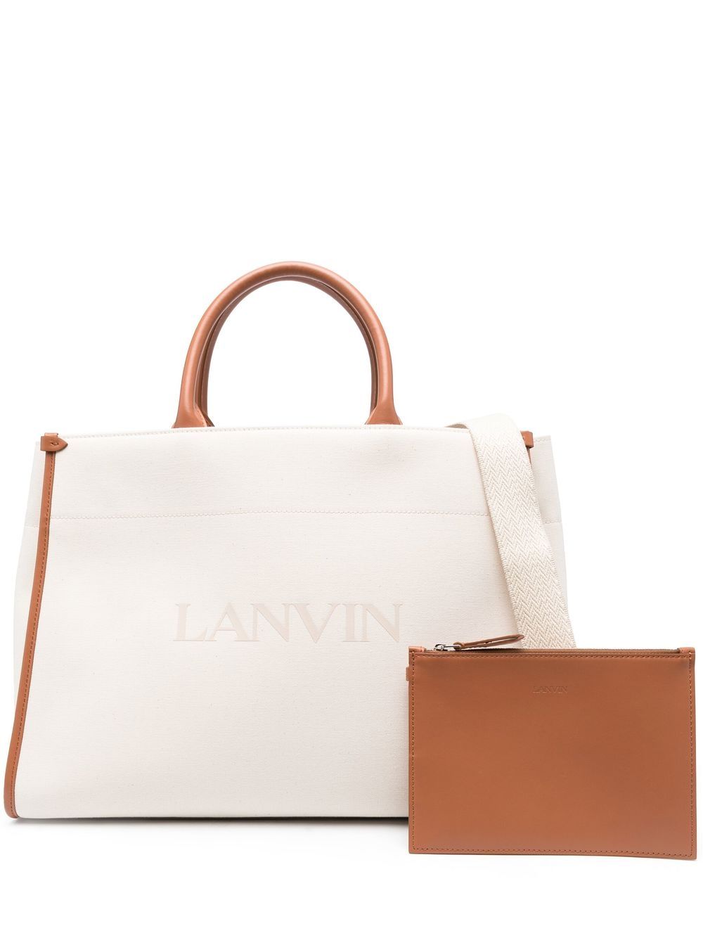 Lanvin logo印花皮质手提包 - 中性色