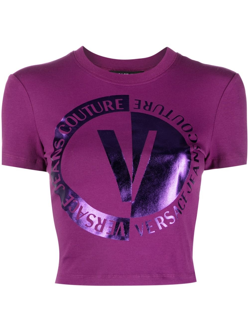 Versace Jeans Couture logo印花短款T恤 - 紫色