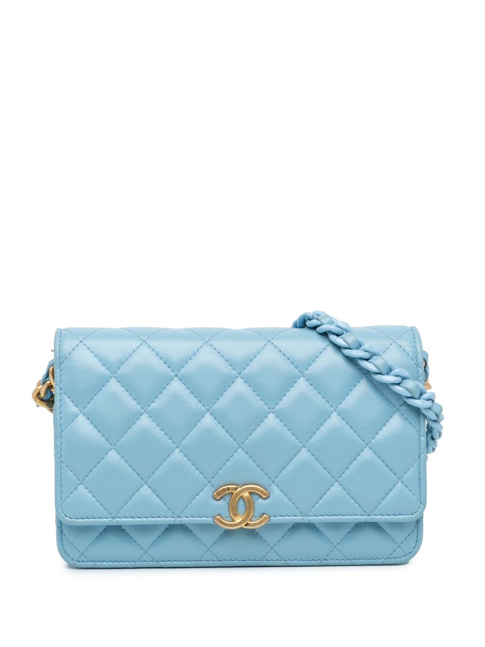CHANEL Pre-Owned Candy 绗缝小羊皮搭链斜挎钱包（2021-2024年典藏款） - 蓝色