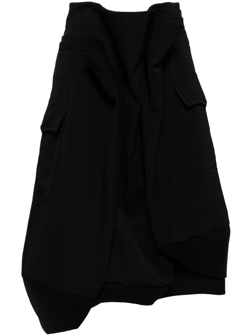 Comme Des Garçons 不对称羊毛中长半身裙 - 黑色
