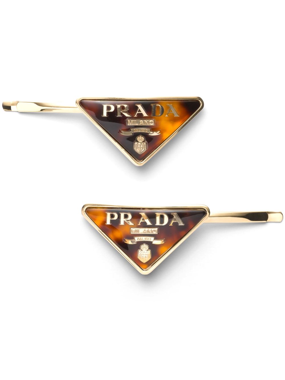 Prada logo雕刻三角形发夹 - 金色