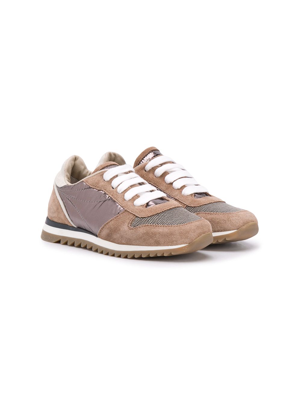Brunello Cucinelli Kids 拼接低帮运动鞋 - 褐色