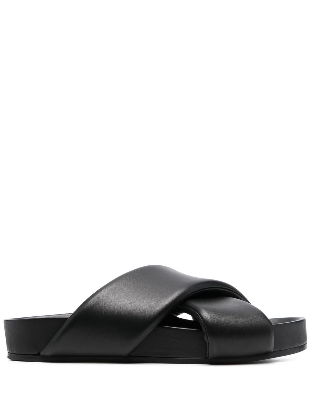 Jil Sander 交叉带皮质凉鞋 - 黑色