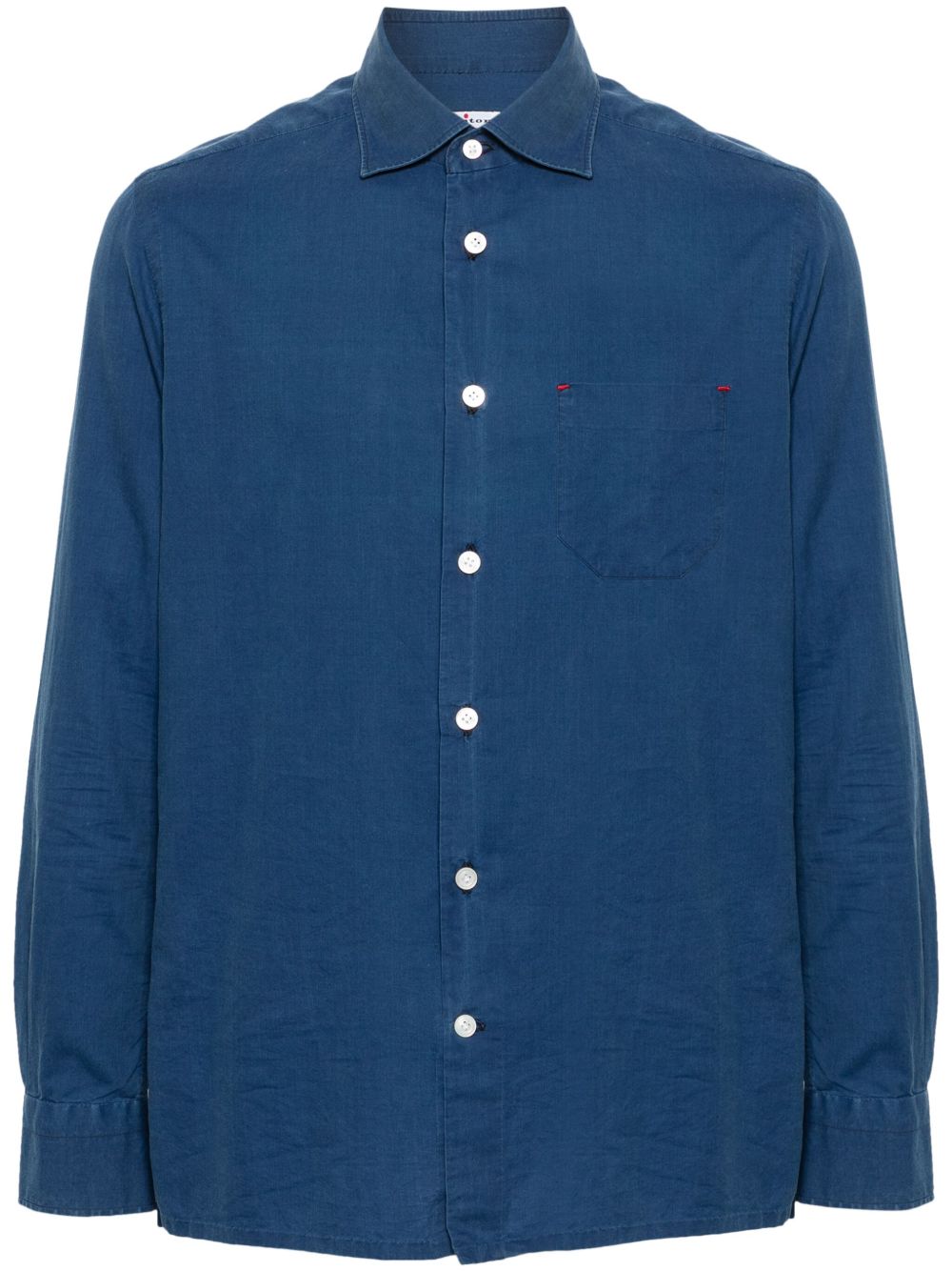 Kiton 棉斜纹布衬衫 - 蓝色
