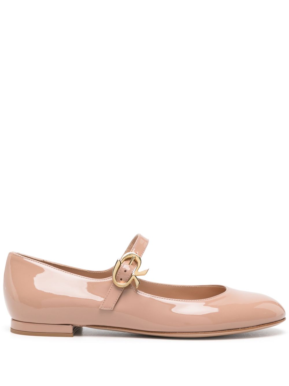 Gianvito Rossi Mary Ribbon 05 皮质芭蕾平底鞋 - 中性色