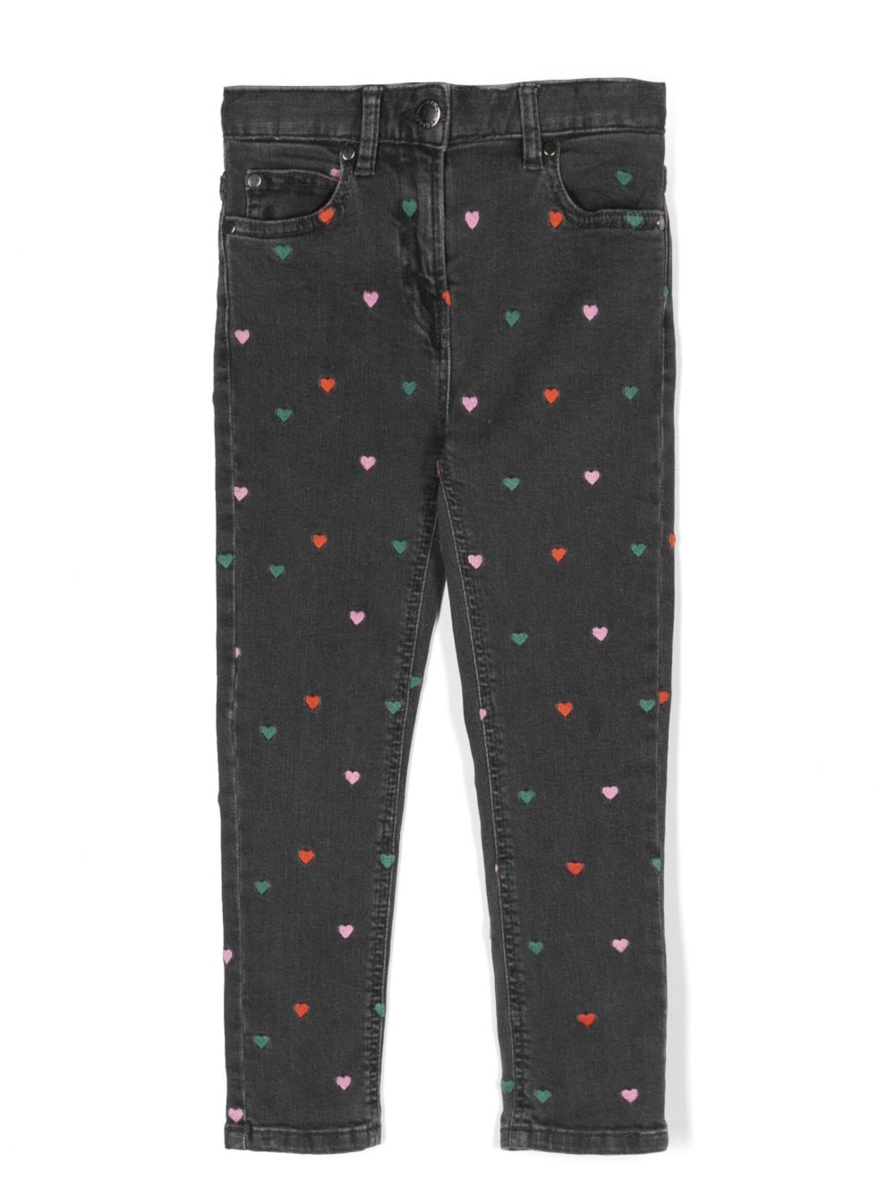 Stella McCartney Kids 爱心刺绣直筒牛仔裤 - 灰色