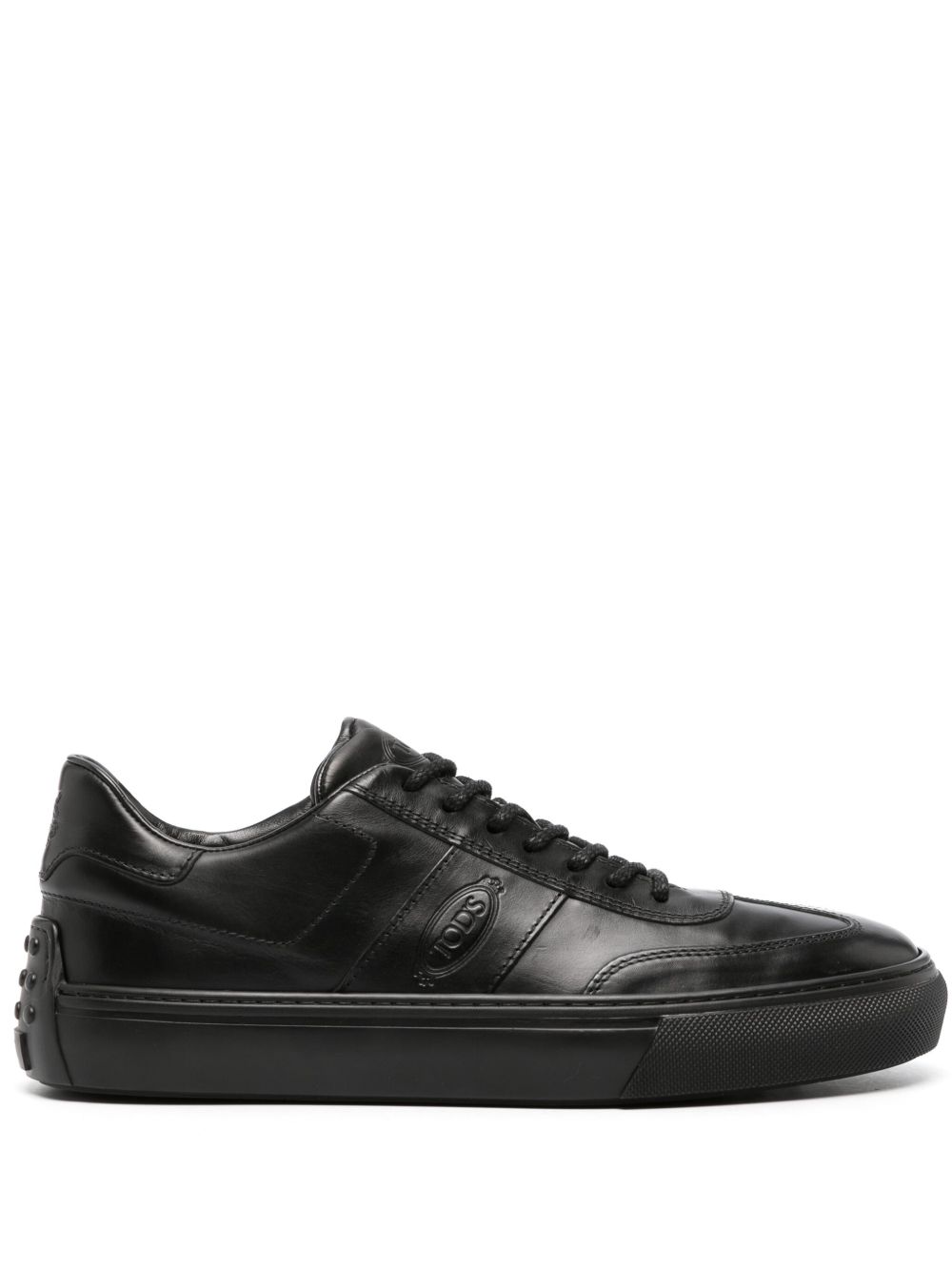 Tod's logo凹面压花皮质运动鞋 - 黑色