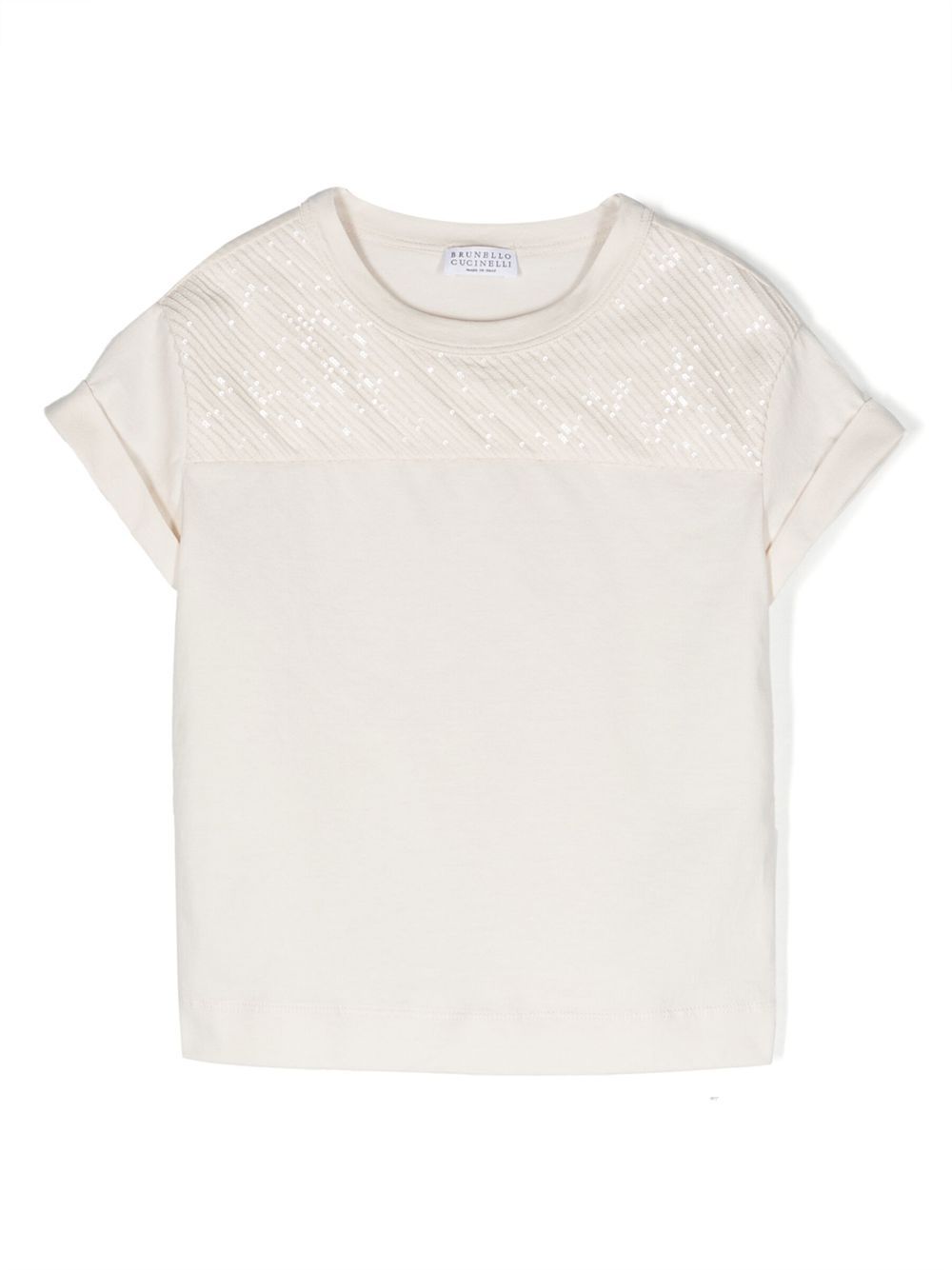 Brunello Cucinelli Kids 亮片细节棉T恤 - 中性色