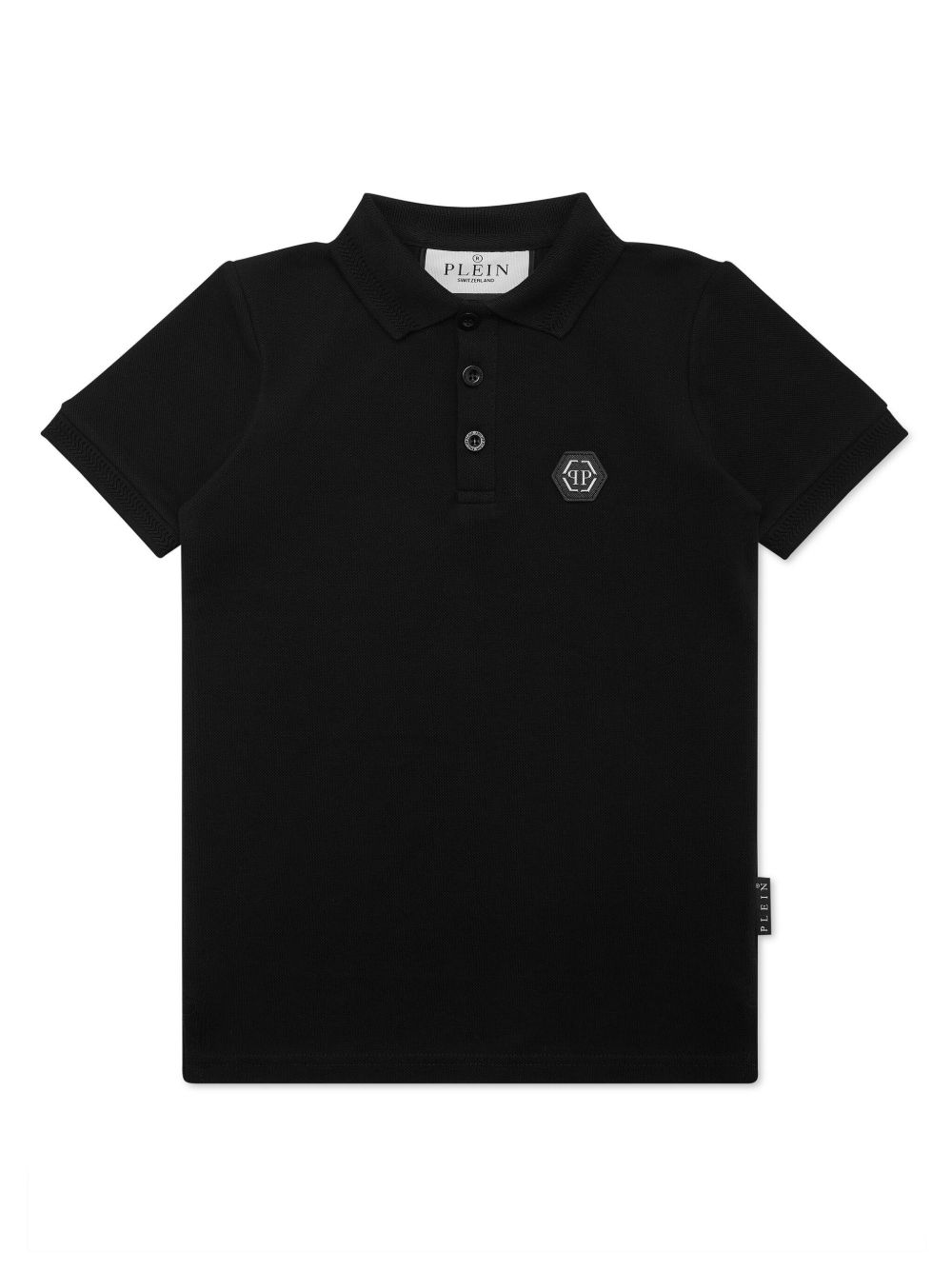 Philipp Plein Junior logo印花polo衫 - "02 black"