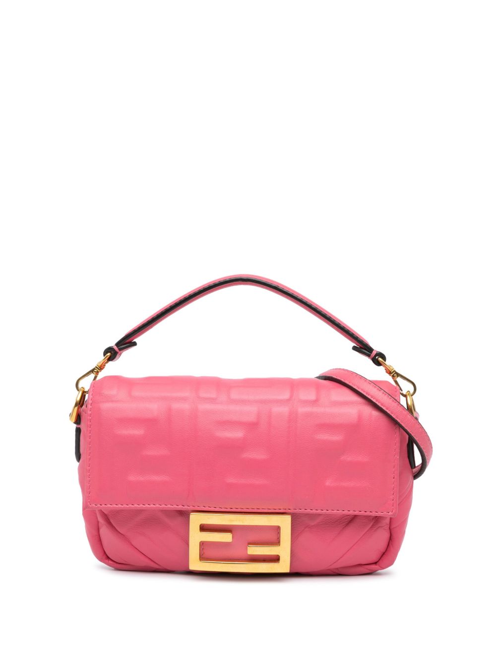 Fendi Pre-Owned Zucca Embossed Bagbaguette 迷你斜挎包（2010-2023年典藏款） - 粉色