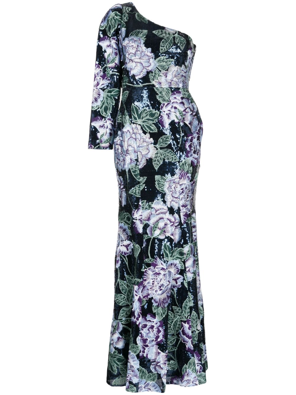 Marchesa Notte 亮片缀饰单肩礼服 - 蓝色