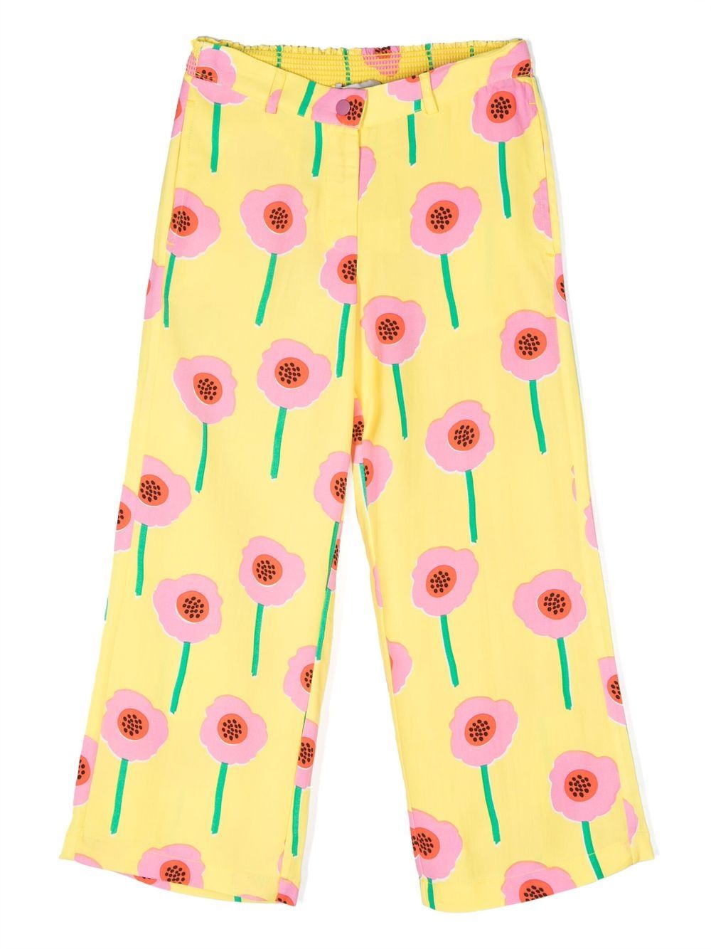 Stella McCartney Kids 花卉印花阔腿裤 - 黄色