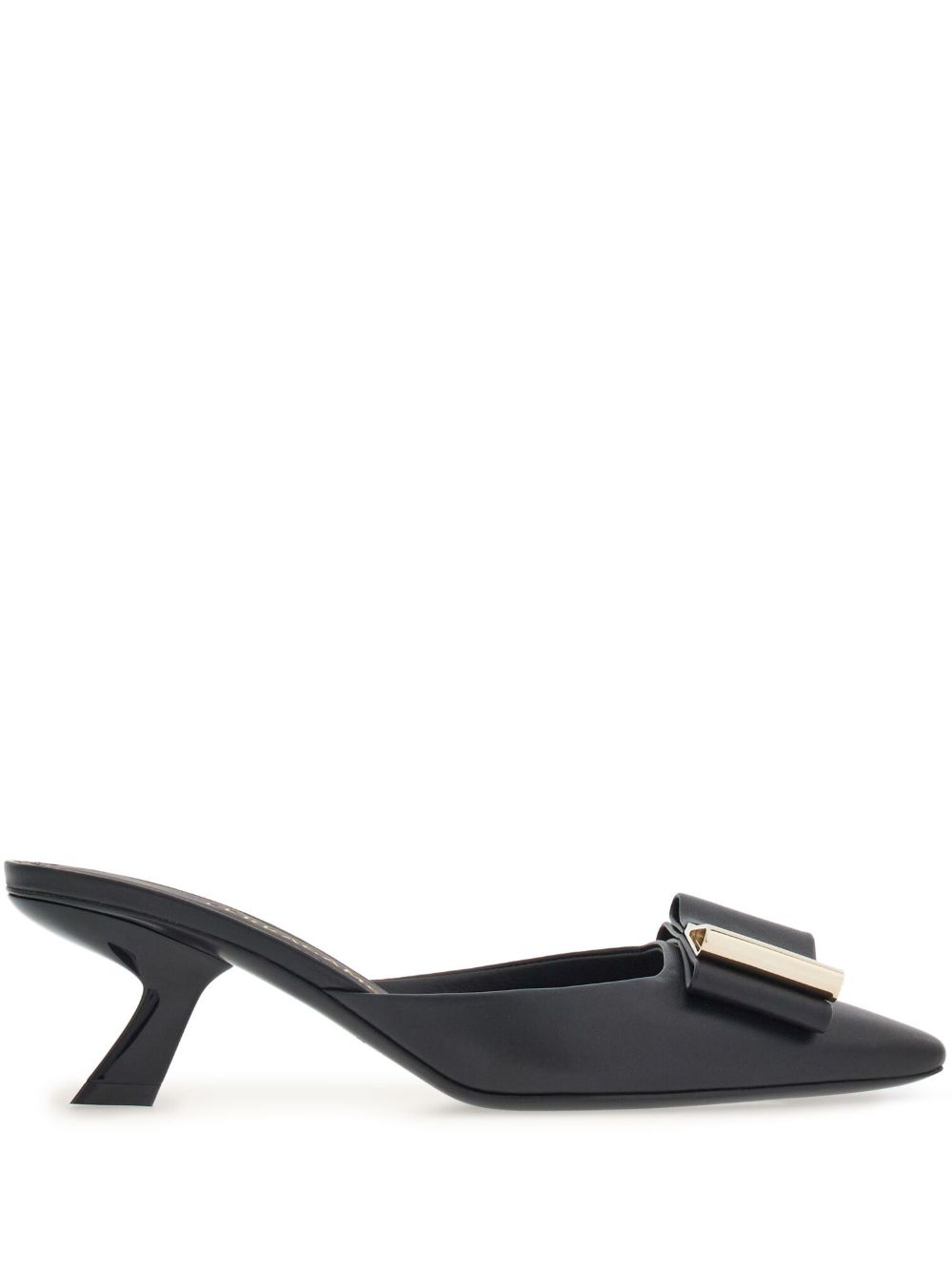 Ferragamo 双蝴蝶结细节皮质中跟穆勒鞋 - 黑色