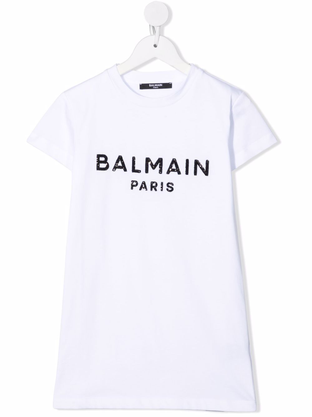 Balmain Kids 巴尔曼 亮片logo缀饰T恤式连衣裙 - 白色