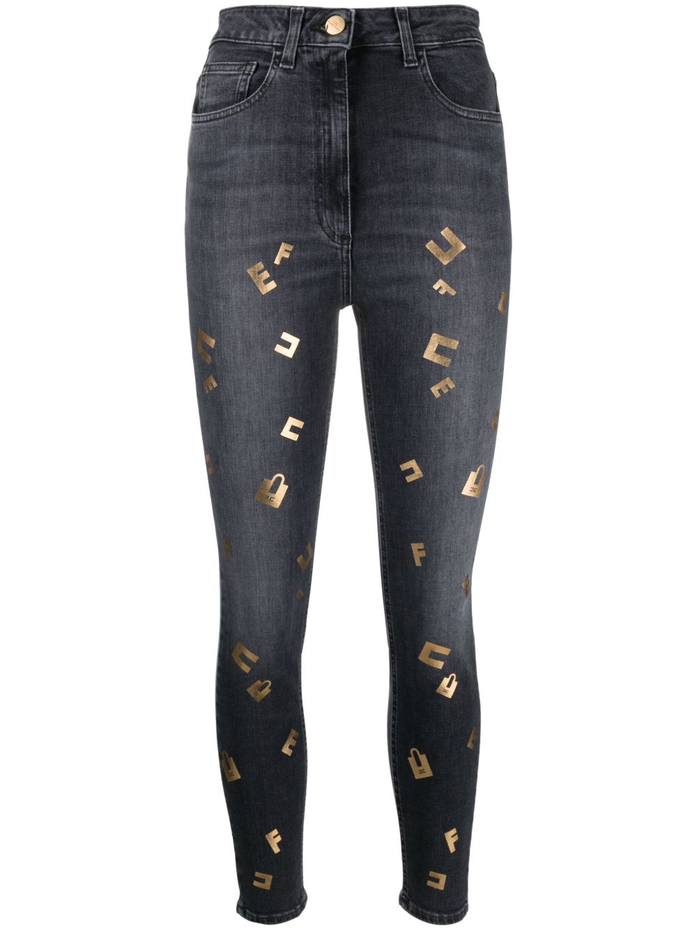 Elisabetta Franchi logo高腰紧身牛仔裤 - 黑色