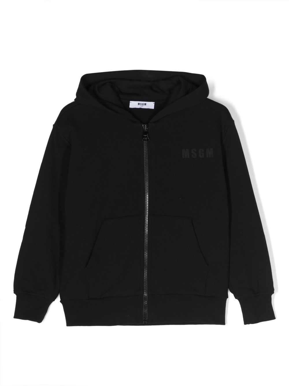 MSGM Kids logo印花拉链连帽衫 - 黑色