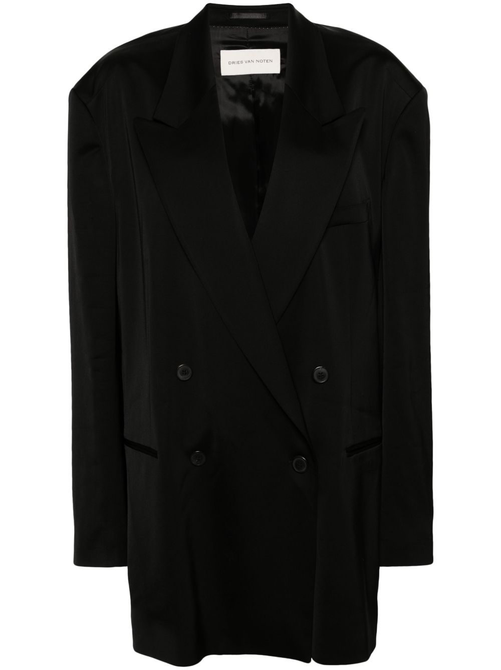 DRIES VAN NOTEN 双排扣缎面西装夹克 - 黑色