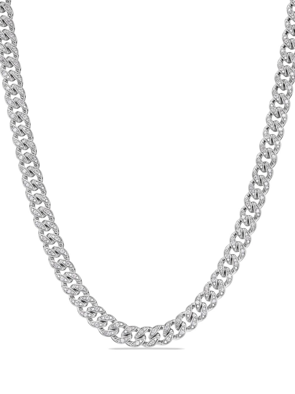 David Yurman 纯银古巴链式钻石项链 - 银色
