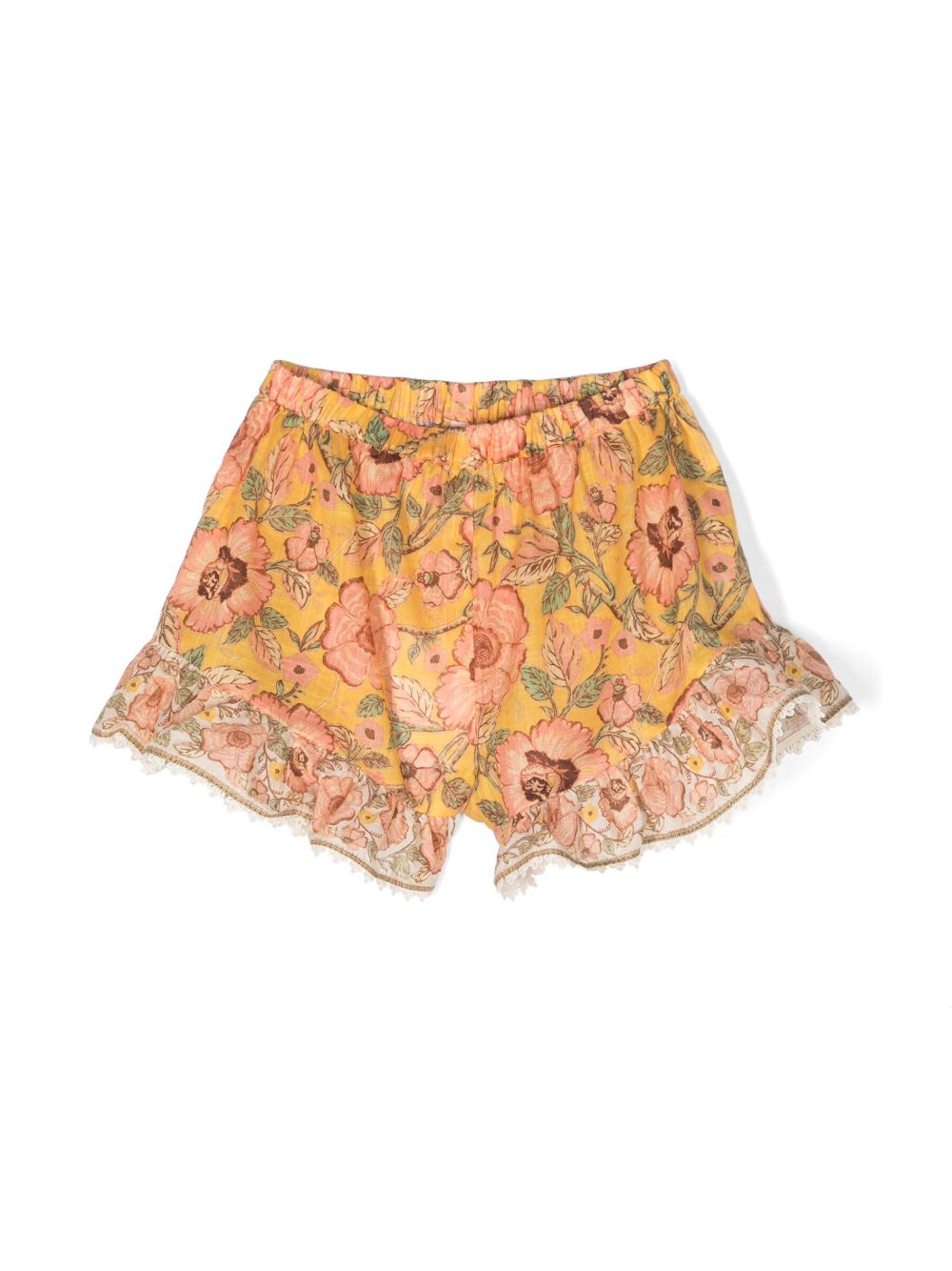 ZIMMERMANN Kids Junie 花卉印花荷叶边饰短裤 - 黄色