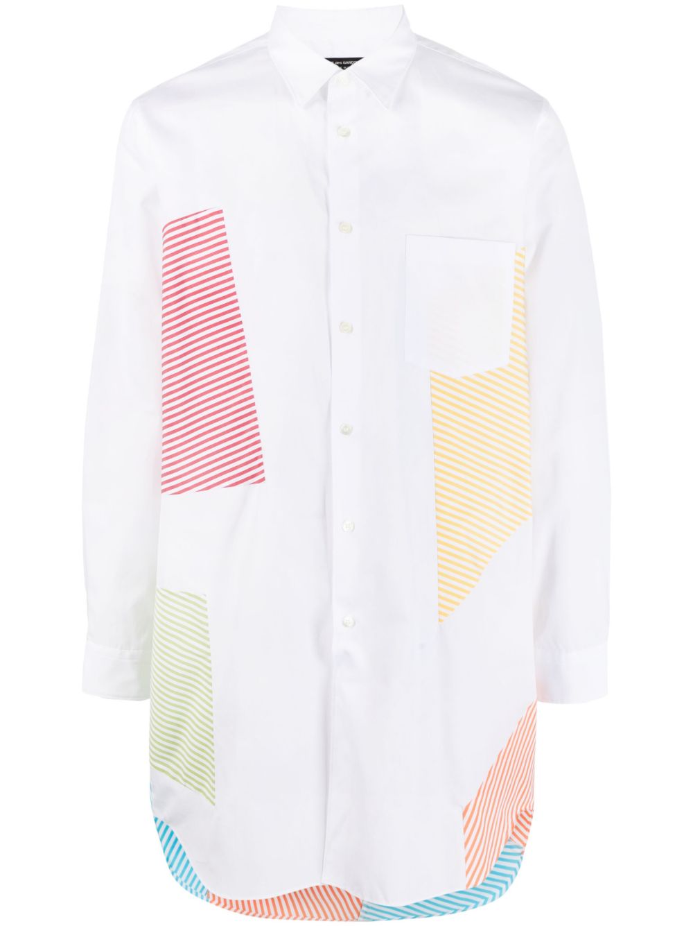 Comme Des Garçons 条纹拼接棉衬衫 - 白色