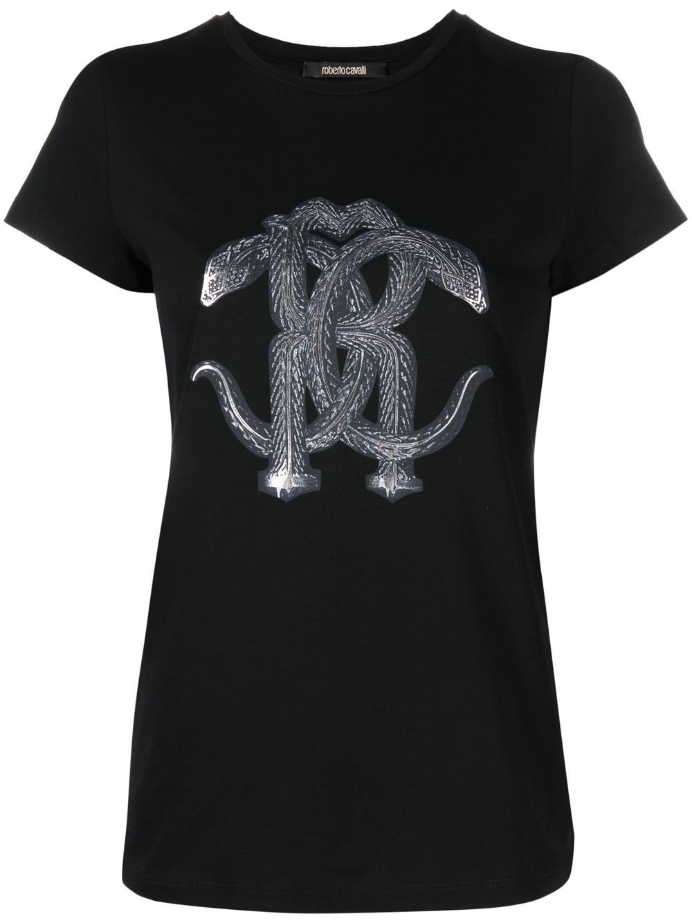 Roberto Cavalli 经典logo蛇印花T恤 - 黑色