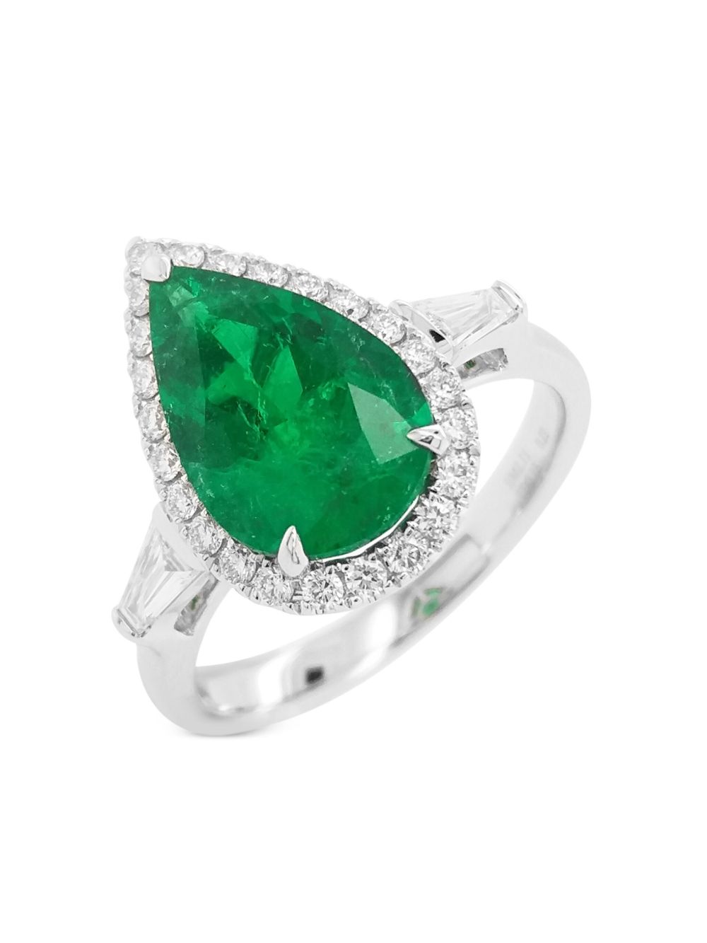HYT Jewelry 18K白金钻石祖母绿宝石戒指 - 白色