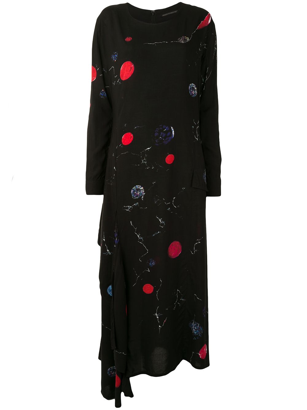 Yohji Yamamoto 不对称圆形印花直筒连衣裙 - 黑色