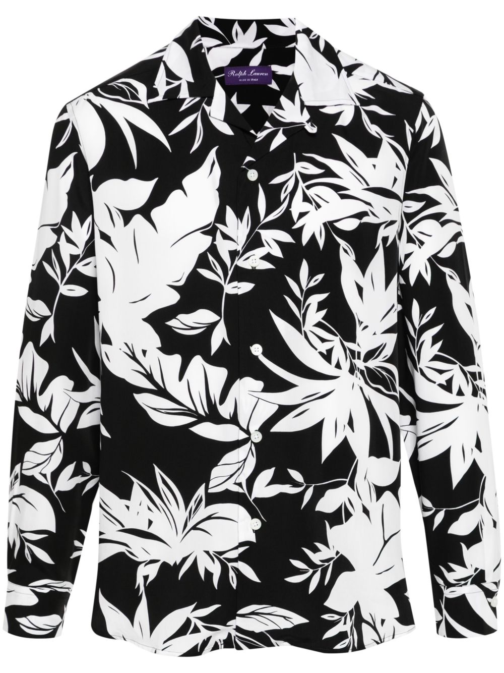 Ralph Lauren Purple Label 叶片印花古巴领衬衫 - 黑色