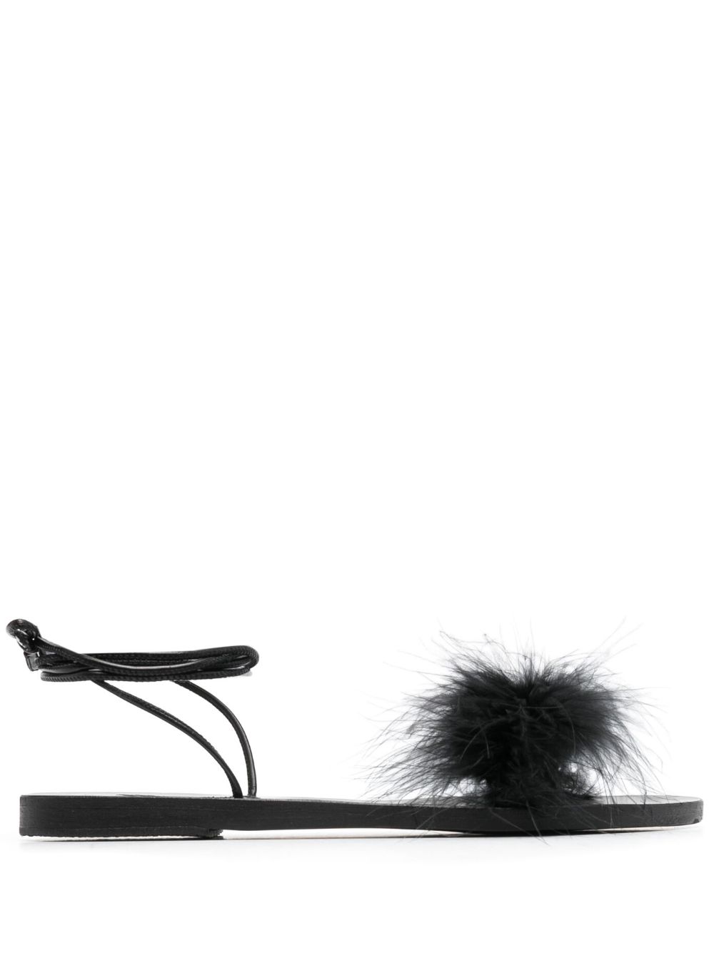 Ancient Greek Sandals Choros Marabu 羽毛皮质凉鞋 - 黑色