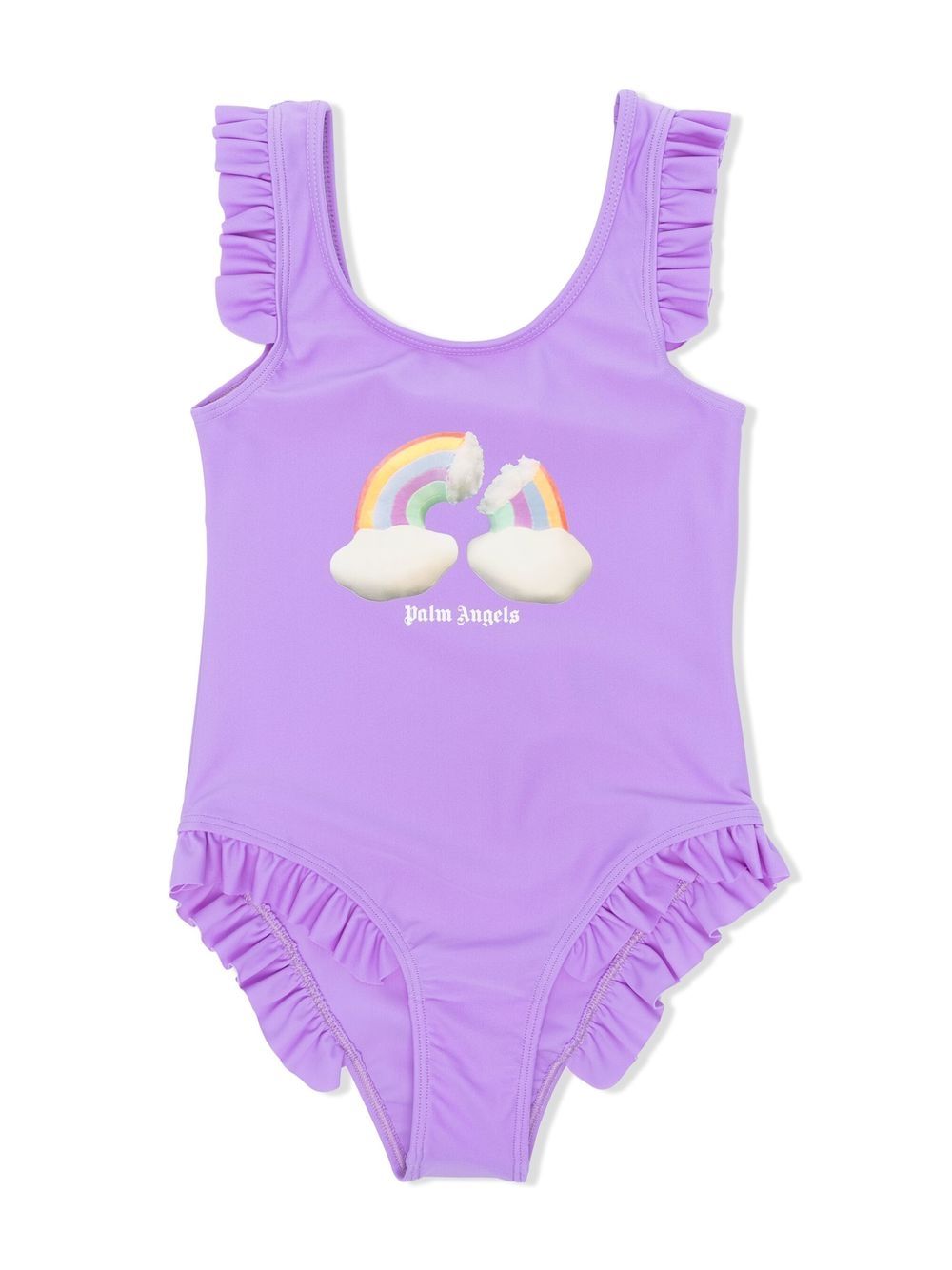 Palm Angels Kids 荷叶边细节连体泳衣 - 紫色