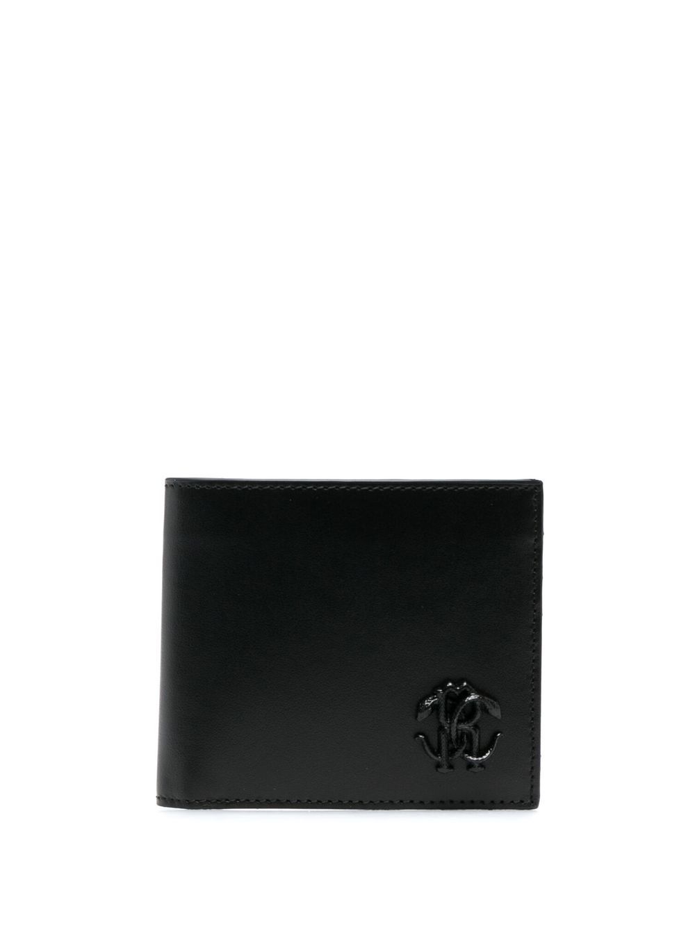 Roberto Cavalli logo标牌皮质钱包 - 黑色