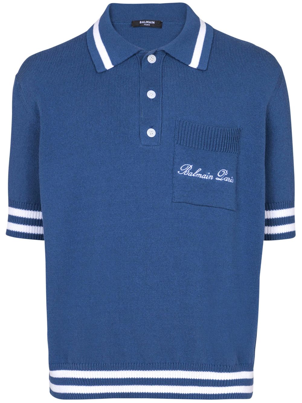 Balmain logo刺绣polo衫 - 蓝色