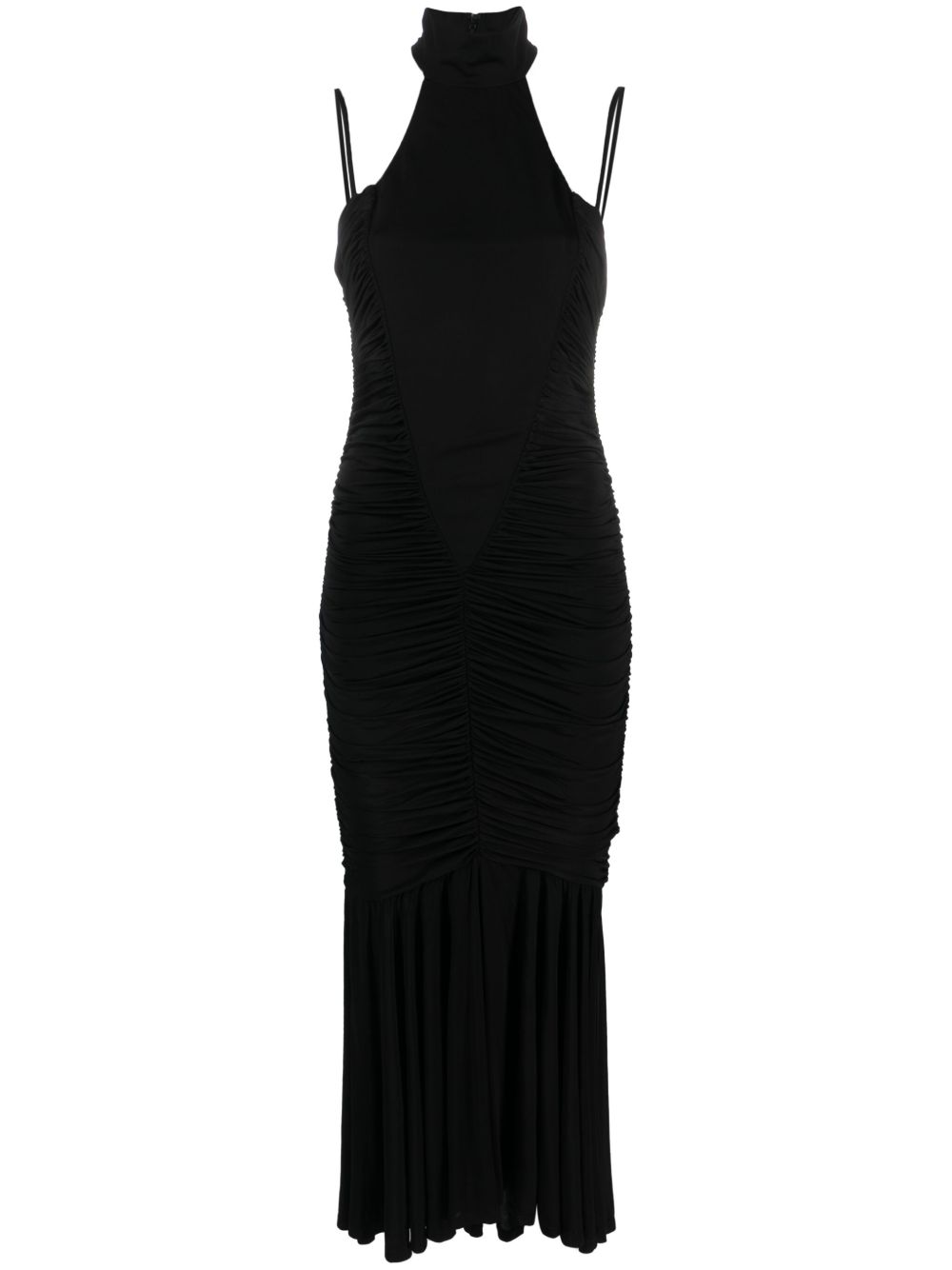 Versace Jeans Couture 褶饰挂脖超长连衣裙 - 黑色