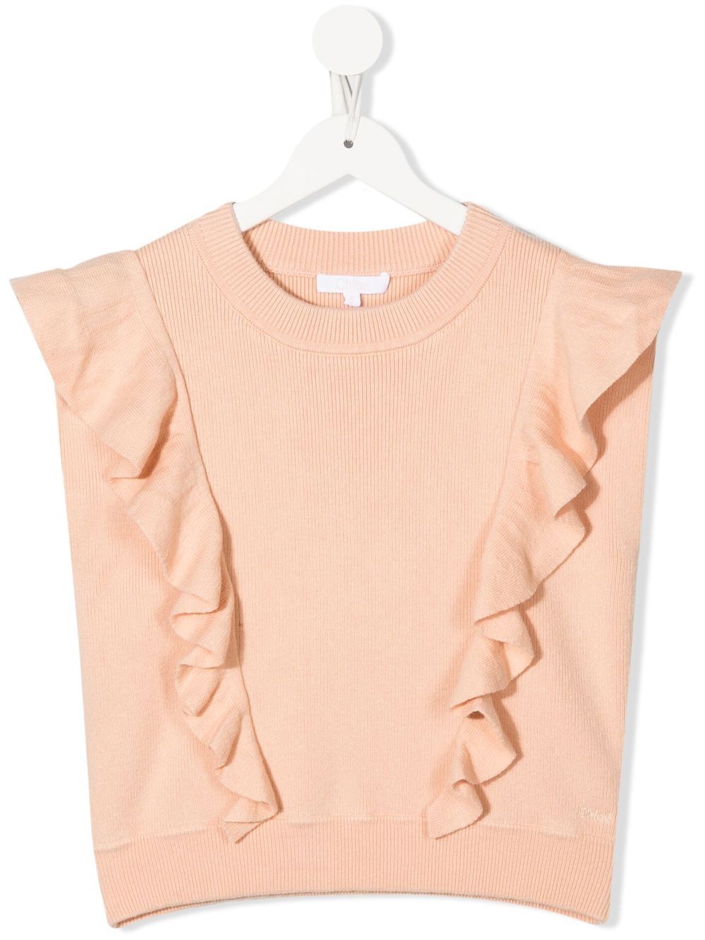 Chloé Kids 荷叶边细节针织毛衣 - 粉色