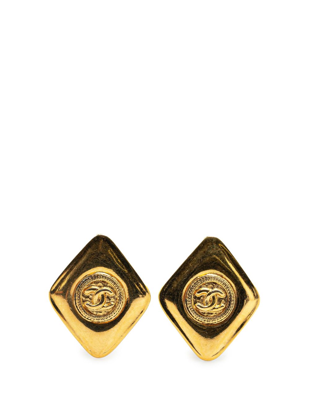 CHANEL Pre-Owned 镀金 CC 夹扣式耳环（1900年代典藏款） - 金色