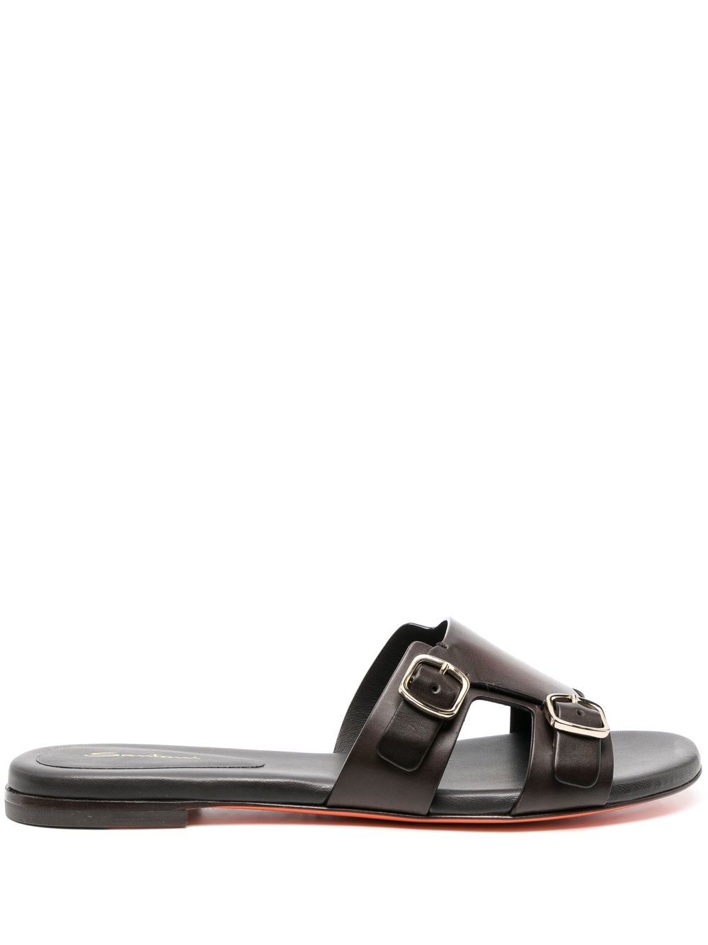 Santoni 双扣环小牛皮凉鞋 - 褐色