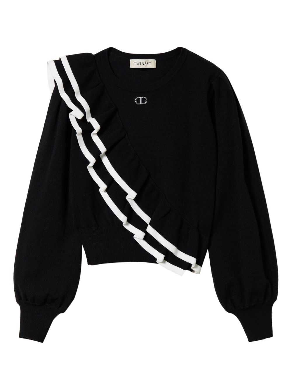 TWINSET Kids 双荷叶边长袖毛衣 - 黑色