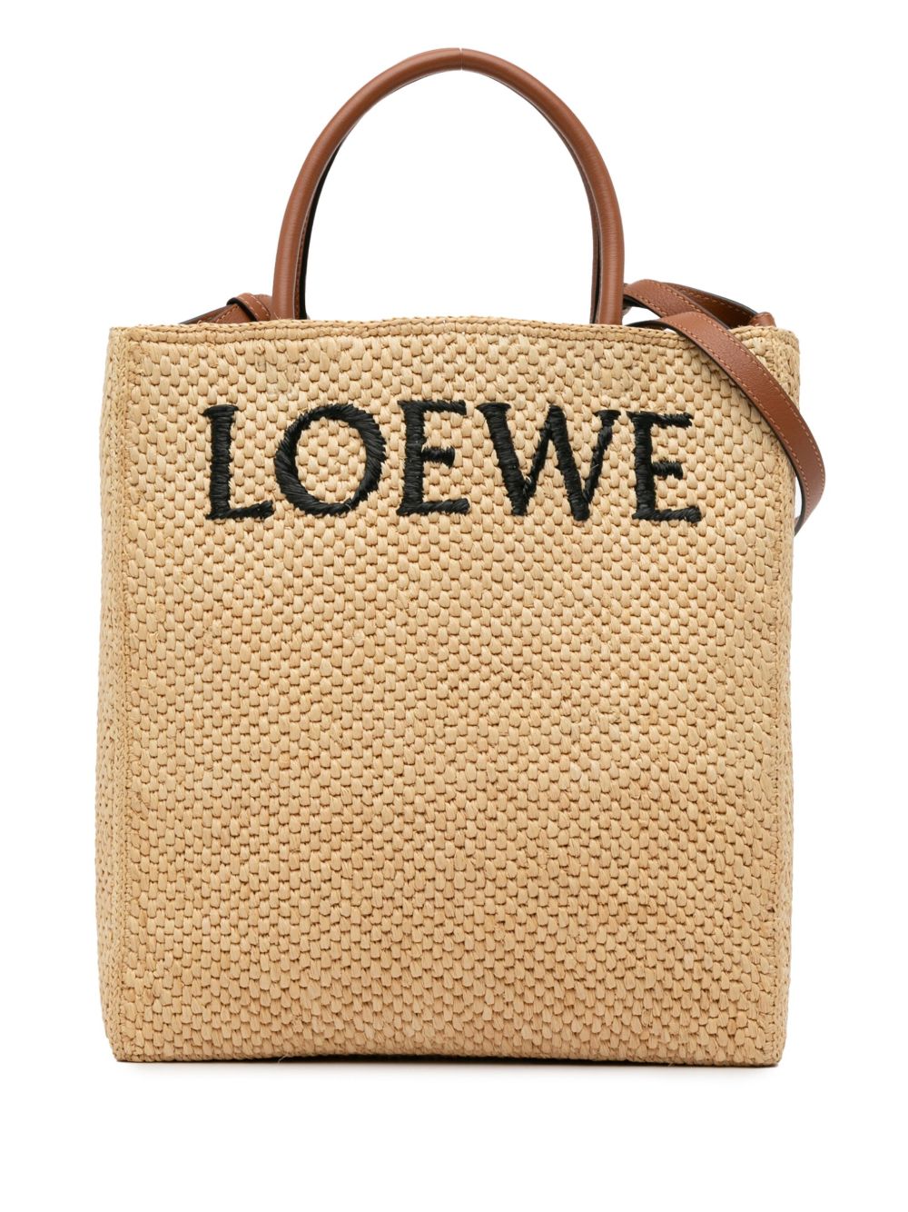 Loewe Pre-Owned Standard A4 小号拉菲草斜挎包（2022-2024年典藏款） - 褐色