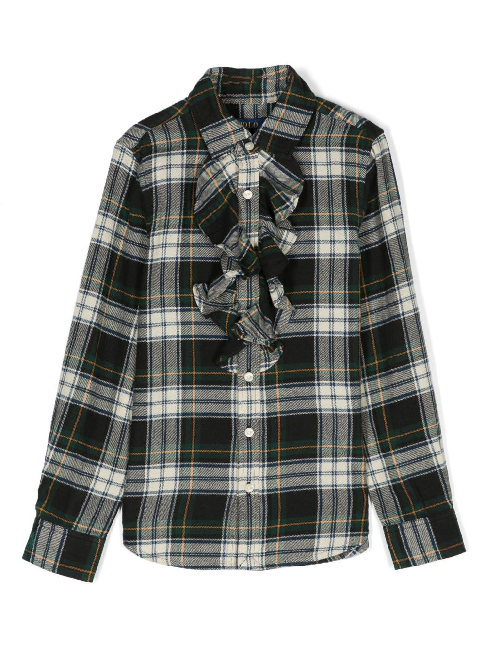 POLO RALPH LAUREN KIDS 格纹荷叶边棉衬衫 - 绿色