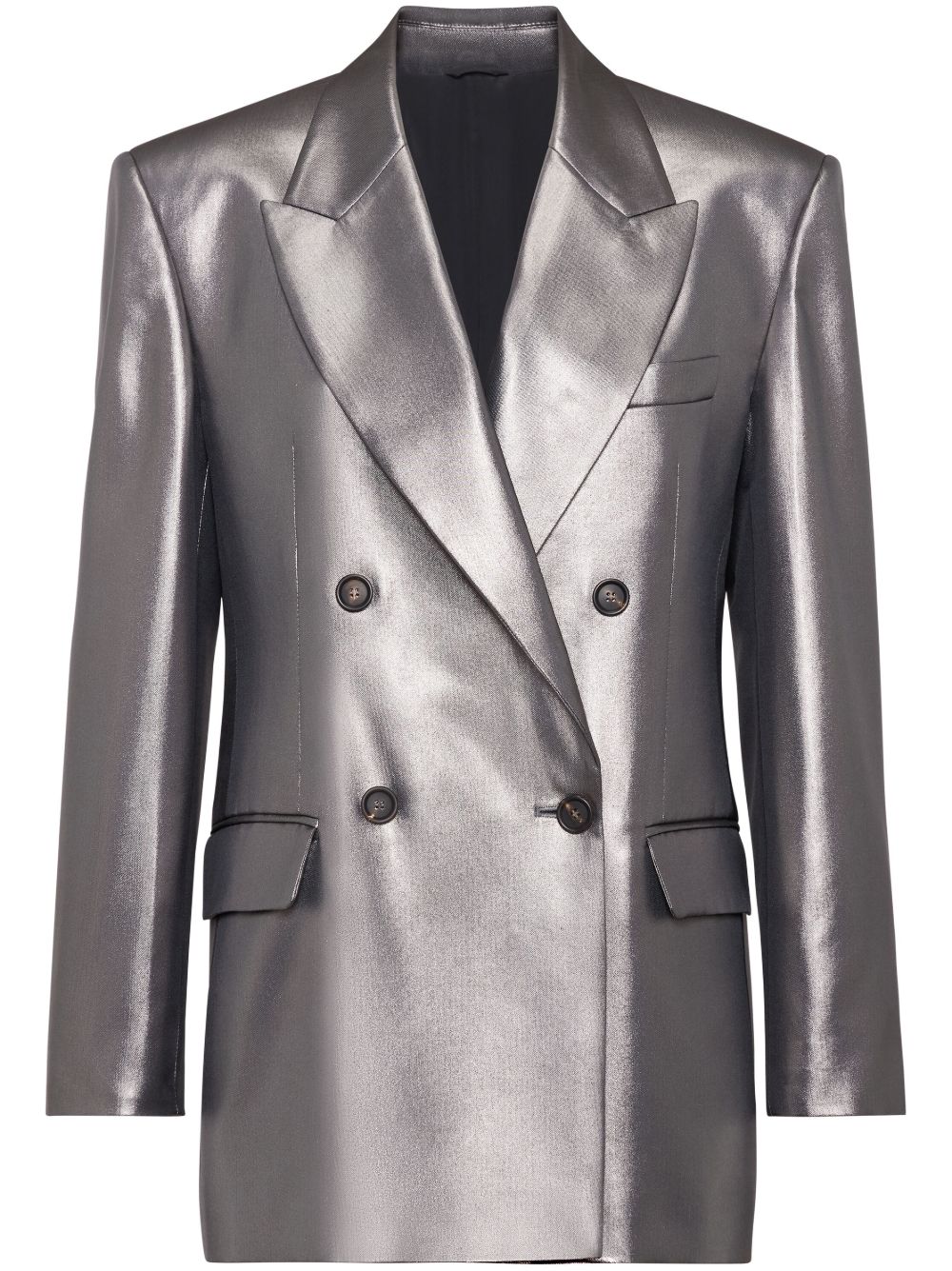Brunello Cucinelli 金属感双排扣西装夹克 - 灰色